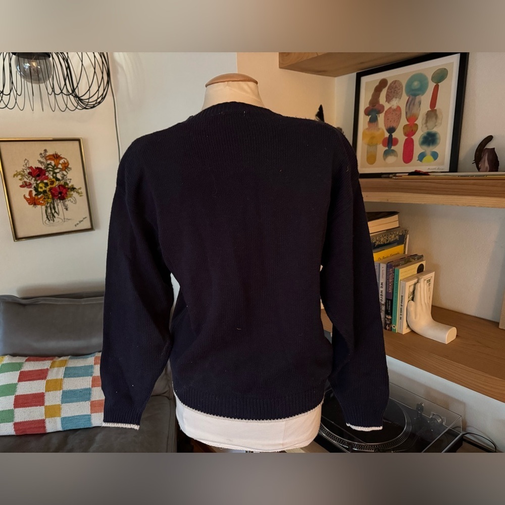 Vintage Navy Cardigan 80’s Grandma Teacher Cottage Sweater - Picture 7 of 7
